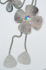 Large Petal Flower Silver Necklace Set
