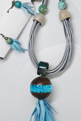 Turquoise Leather Statement Ball Necklace Set