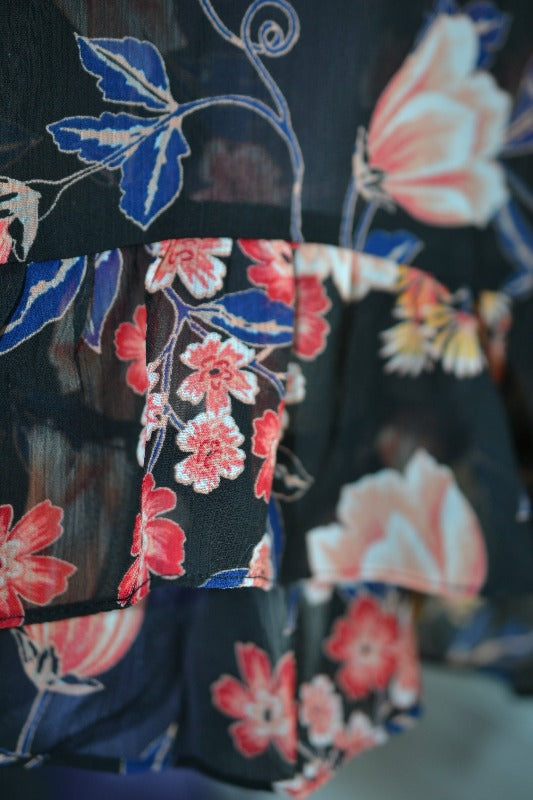 Timing Sheer Floral Ruffle Blouse - Black