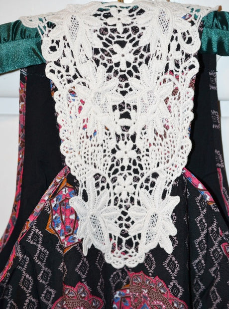 L Love Medallion Print Crochet Back Dress - Black