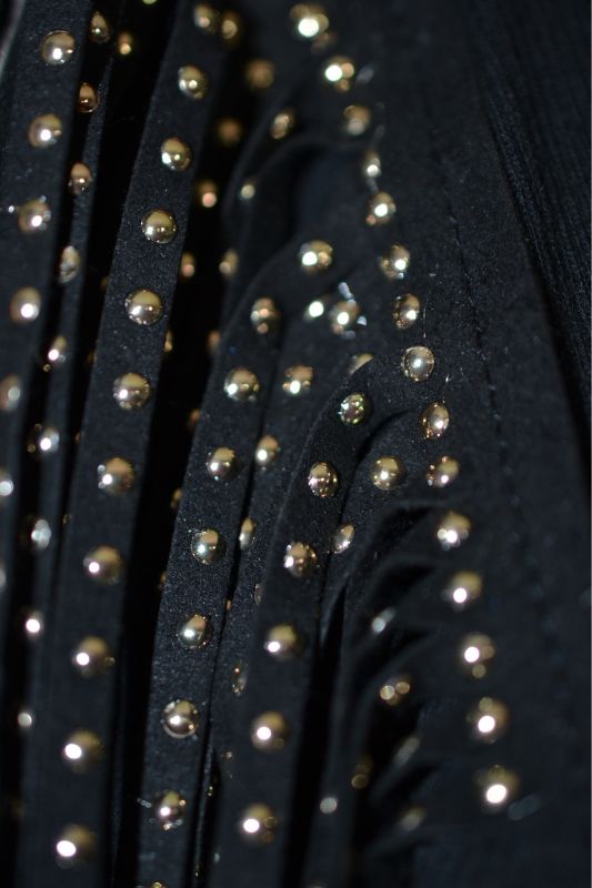 Vocal Shoulder Studded Fringe Long Sleeve Top - Black