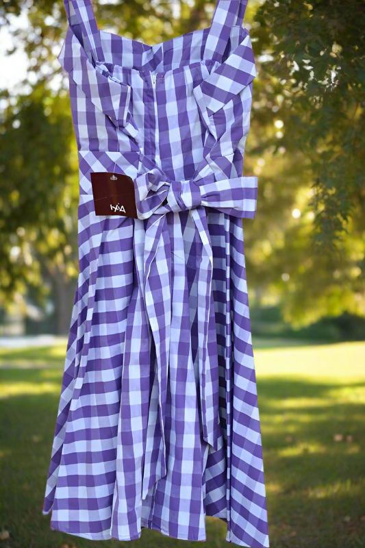 Rockabilly Gingham Tie Back Dress - Lilac