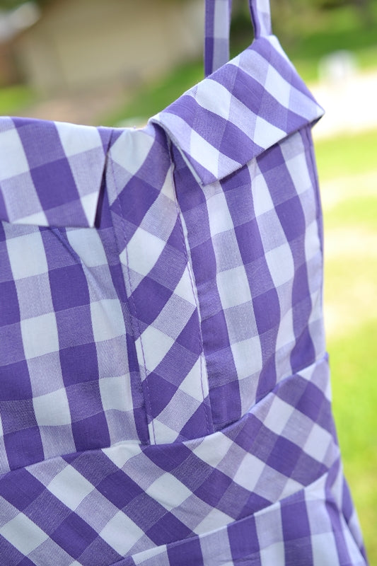 Rockabilly Gingham Tie Back Dress - Lilac
