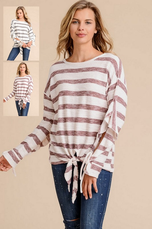 Doe & Rae Flutter Sleeve Stripe Top - 2 Colors
