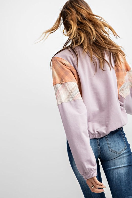 Easel Plaid Accent Short Top - Lilac