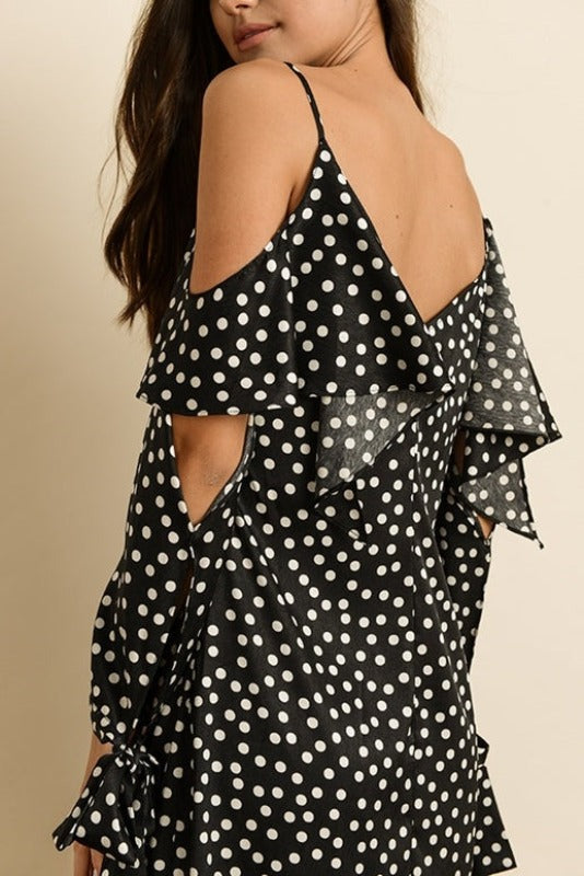 Dress Forum Satin Silky Polka Dot Dress - Black