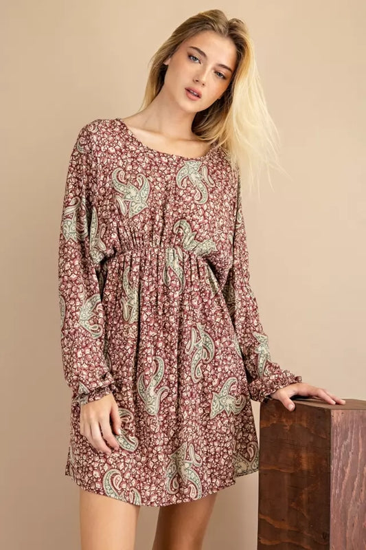143 Story Paisley Made USA Dress - Burgundy