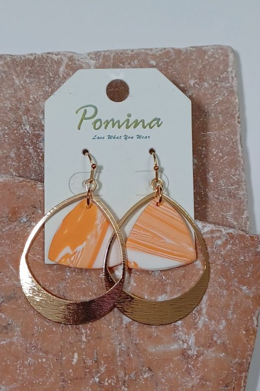 Clay & Metal Teardrop Earrings - Orange