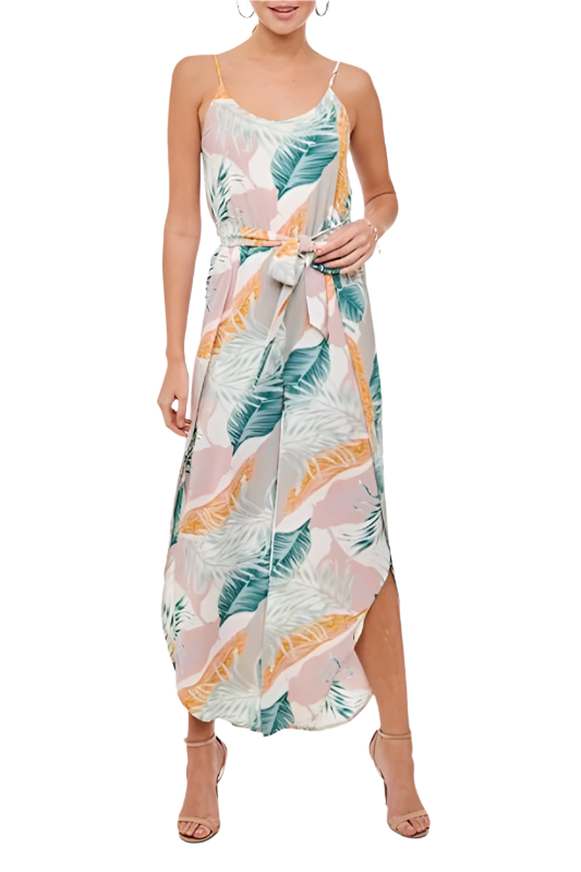 Tulip Cut Tropical Jumpsuit - Off White