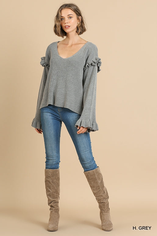 Umgee Ribbed Knit Top - H. Grey