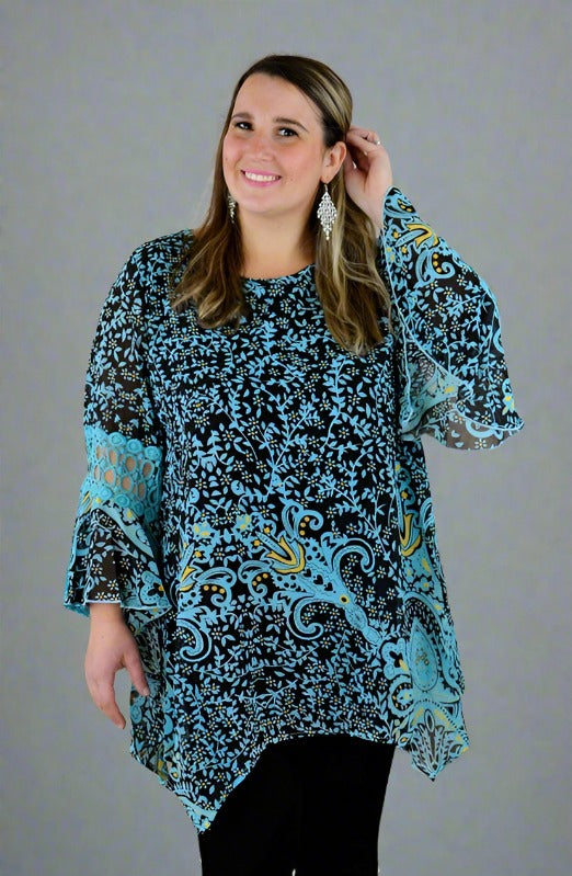 Lady Noiz Tunic - Aqua/ Brown
