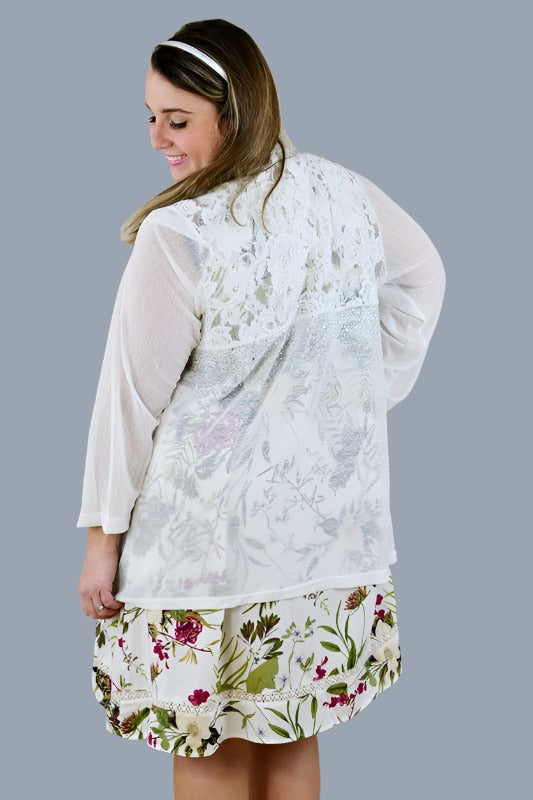 Lady Noiz Rhinestones & Lace Cardigan - White