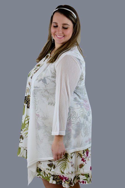 Lady Noiz Rhinestones & Lace Cardigan - White