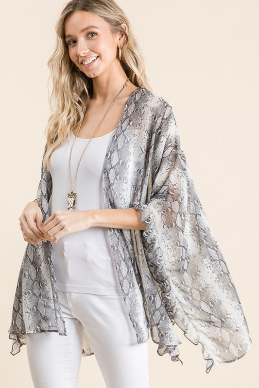 Lime N Chili Ruffle Kimono - Snake Print