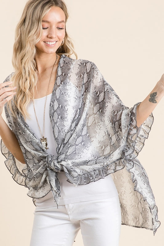 Lime N Chili Ruffle Kimono - Snake Print