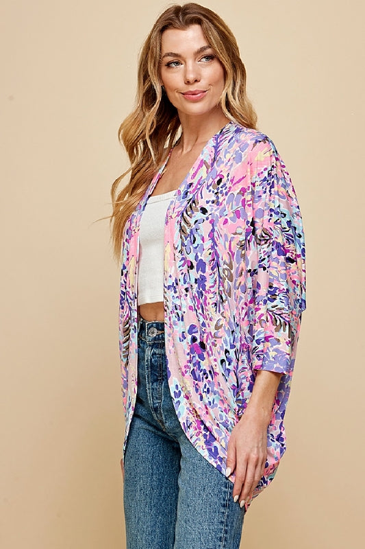 Lime N Chili Print Kimono - Purple Combo