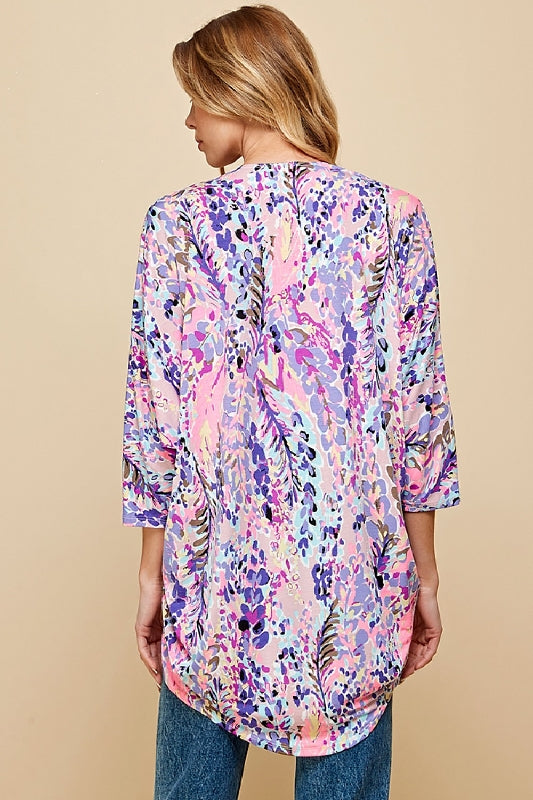Lime N Chili Print Kimono - Purple Combo