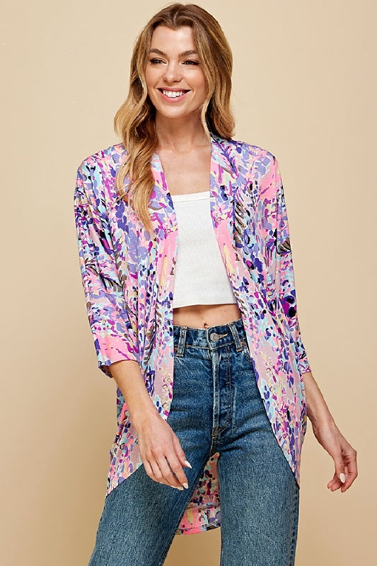 Lime N Chili Print Kimono - Purple Combo