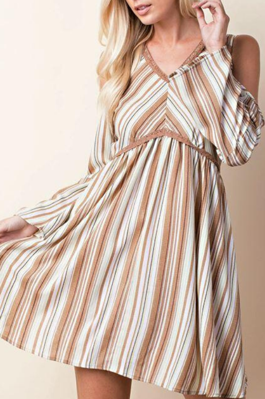 L Love Fit N Flare Cold Shoulder Dress - Tan
