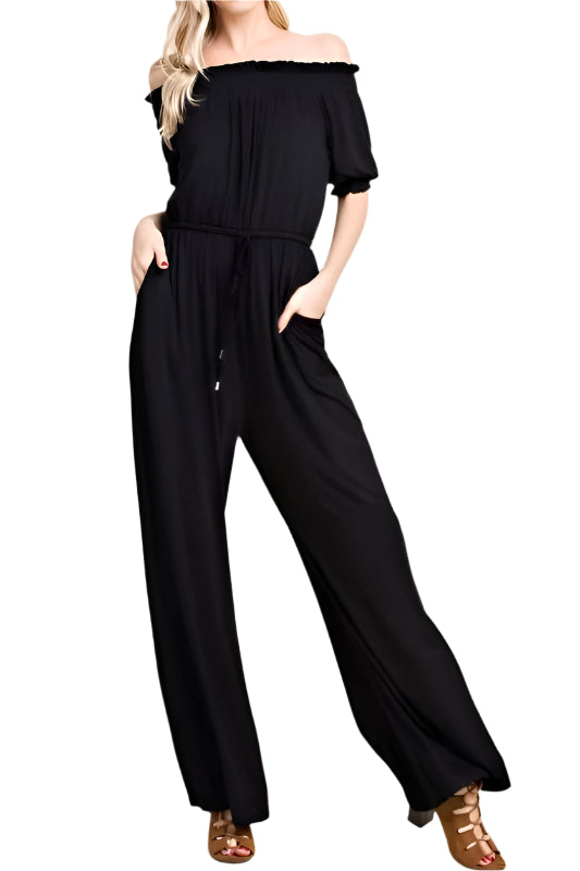 Keep It Simple Off Shoulder Jumpsuit - Black