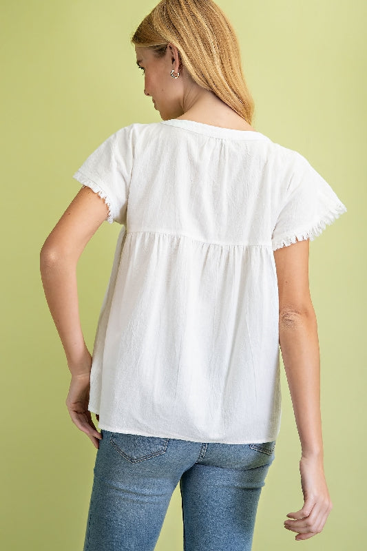L Love Embroidered Babydoll Blouse - Ivory