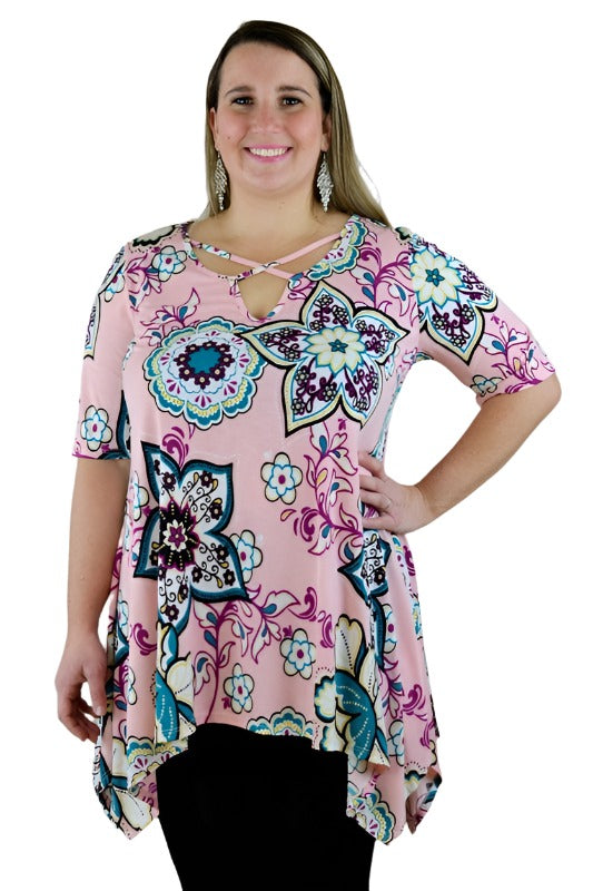 Bold Mod Flower Plus Tunic Top - Pink