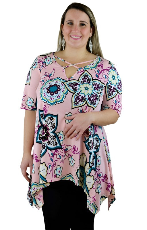 Bold Mod Flower Plus Tunic Top - Pink