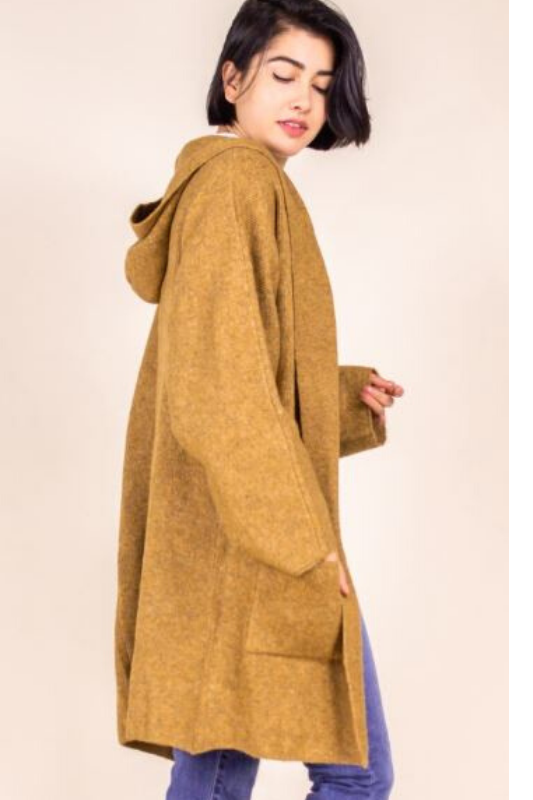 P Cill Oversize Hoodie Cardigan Coat - Camel