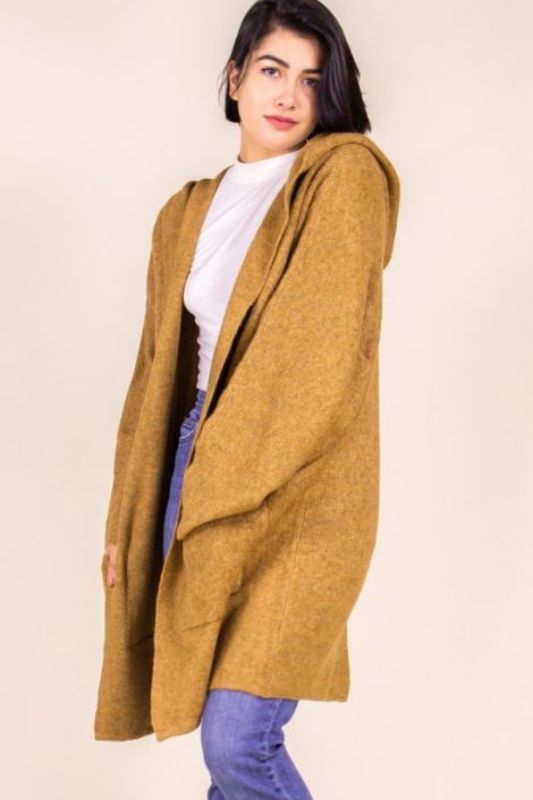 P Cill Oversize Hoodie Cardigan Coat - Camel