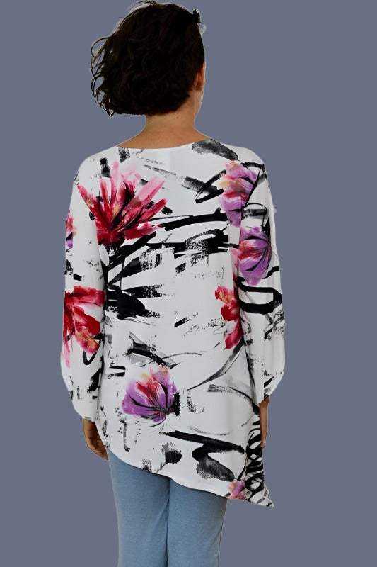 Sea & Anchor Print Asymmetrical Tunic - Red Purple