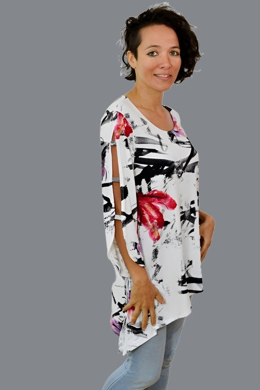 Sea & Anchor Print Asymmetrical Tunic - Red Purple