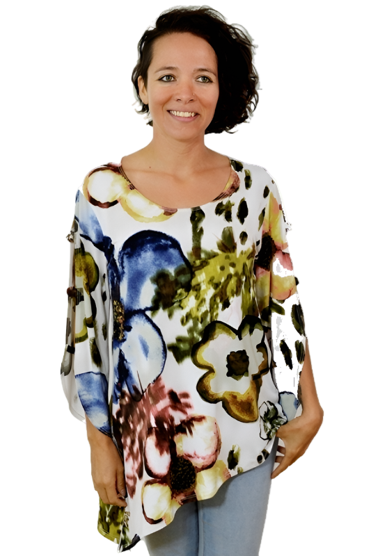 Sea & Anchor Print Asymmetrical Tunic - Olive Blue