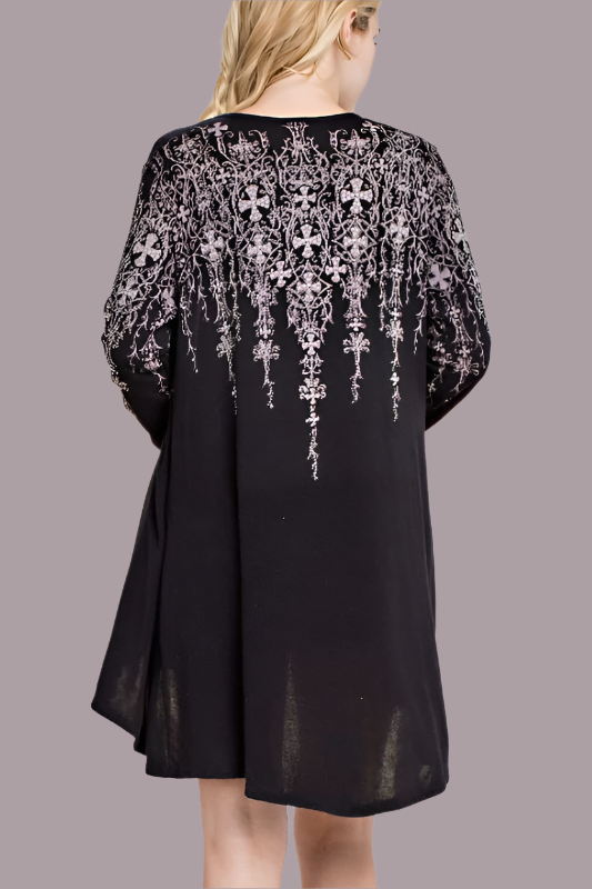 Vocal Crosses Multicolor Rhinestones Hi Lo Cardigan - Black