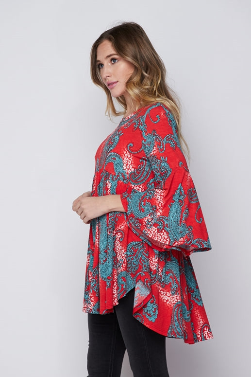 Honey Me Paisley Print Blouse - Coral Mint