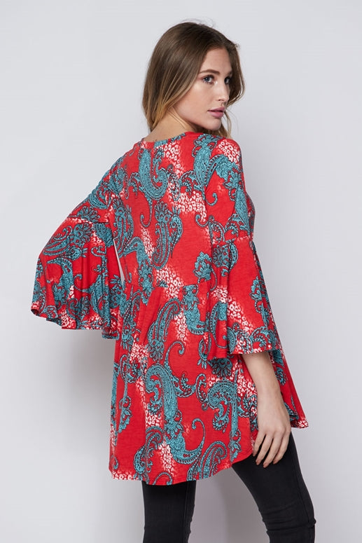 Honey Me Paisley Print Blouse - Coral Mint