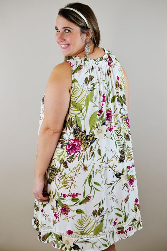 Umgee Floral Shift Dress - Cream