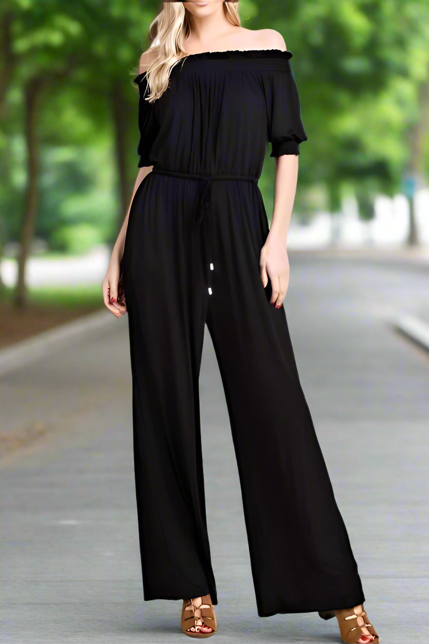 Keep It Simple Off Shoulder Jumpsuit - Black