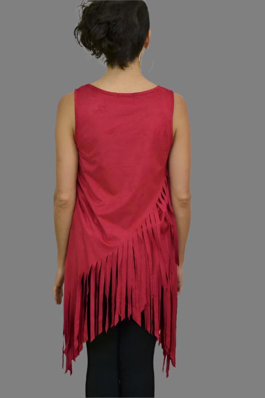 Mon Ami Faux Suede Hippie Fringe Top - Red