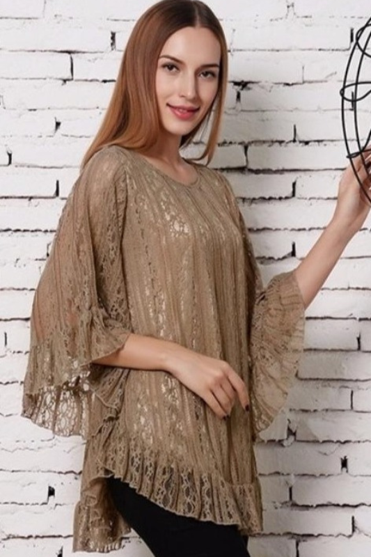 Sassy Bling Mocha Ruffles Top