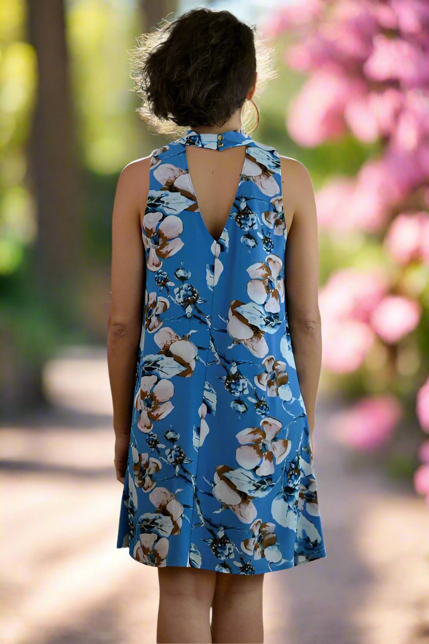 *SALE Happy Blues Choker Shift Floral Dress