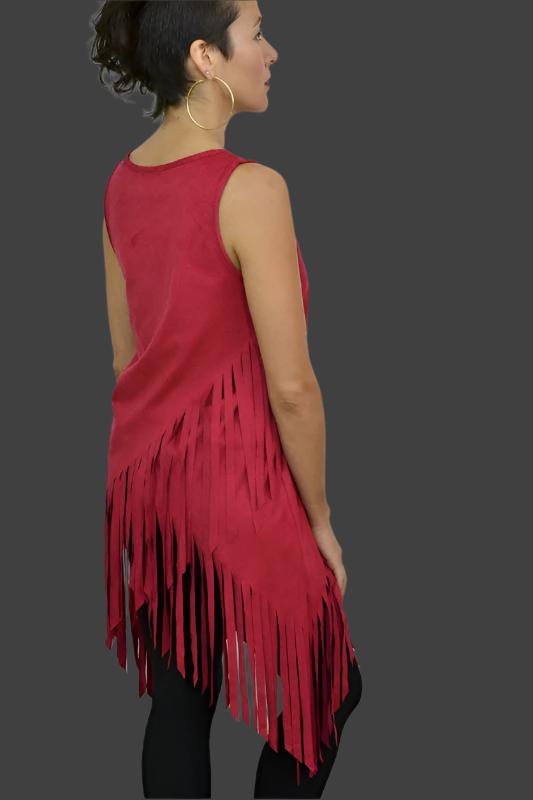 Mon Ami Faux Suede Hippie Fringe Top - Red