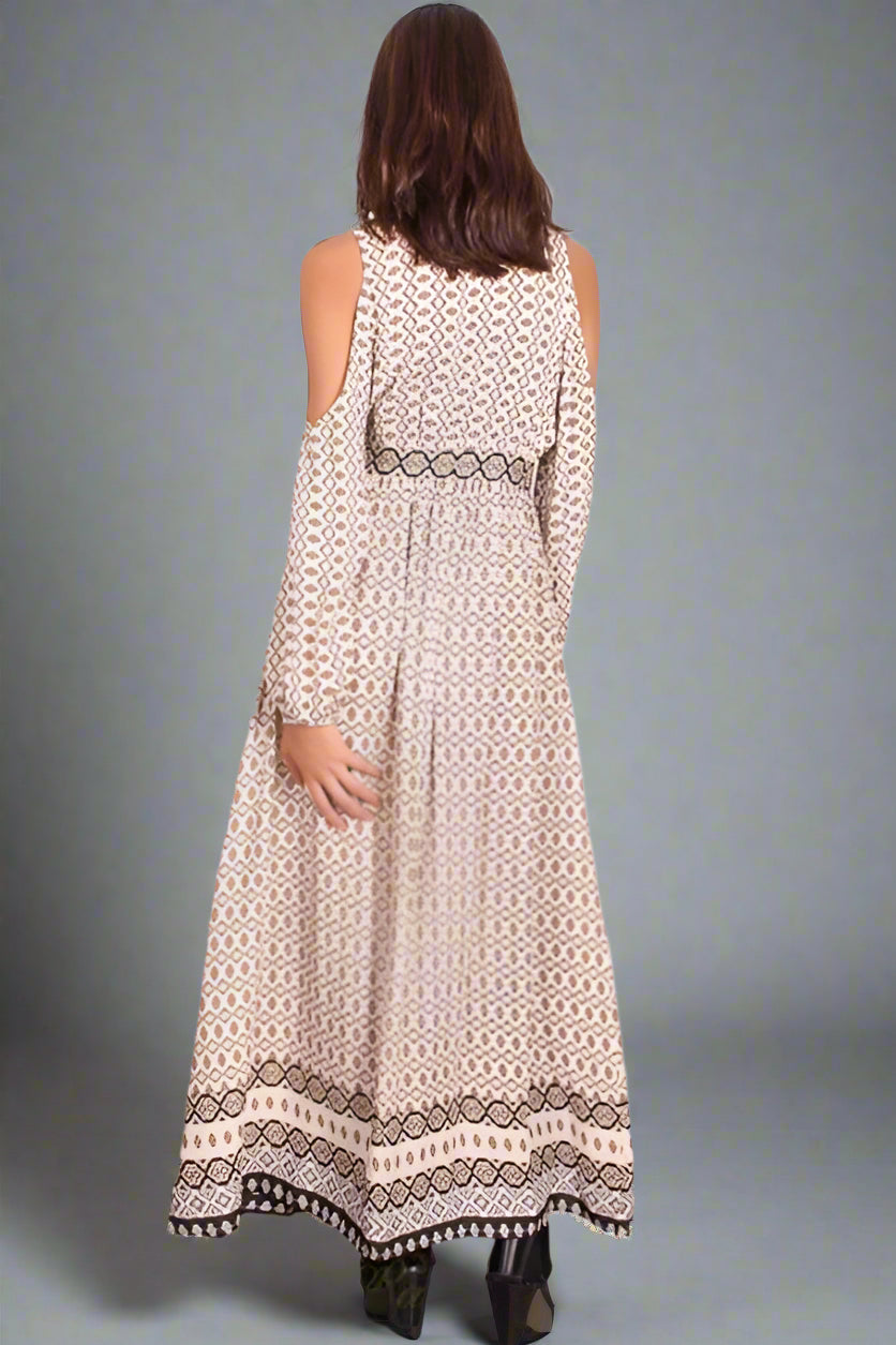 Lunik Cold Shoulder Maxi Wrap Midi Dress - Cream