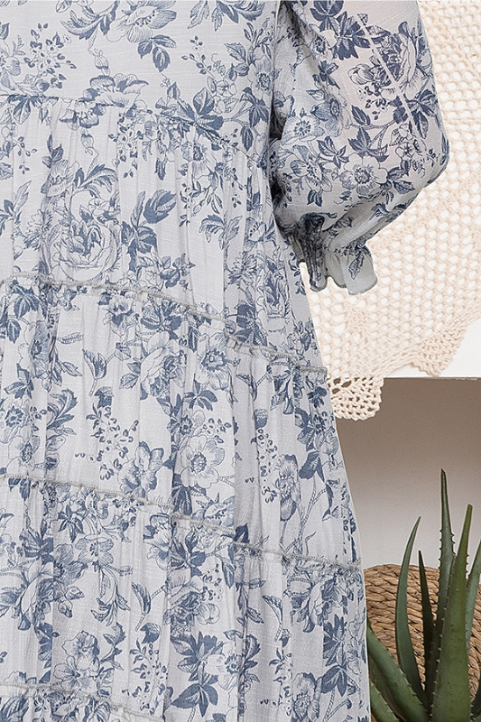 Sassy Bling Blue Roses Layer Ruffle Tunic