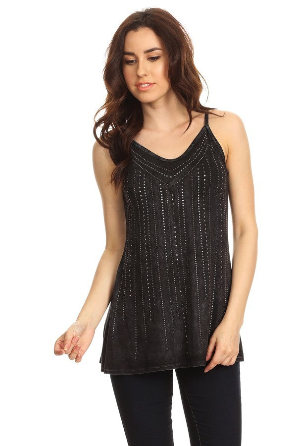 T-Party Spaghetti Strap Stones Tank Top - Black