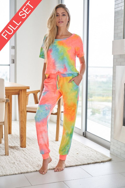 Jammie Jogger Pajama Set - Neon Multi Tie Dye
