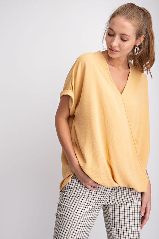 12PM by Mon Ami Mustard Surplice Blouse