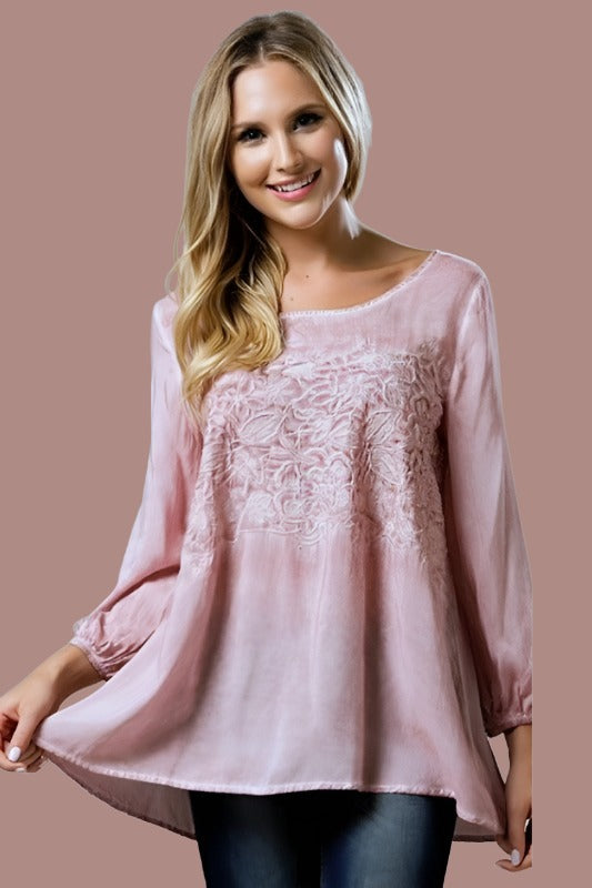 Andree Babydoll Floral Blouse - Dusty Pink