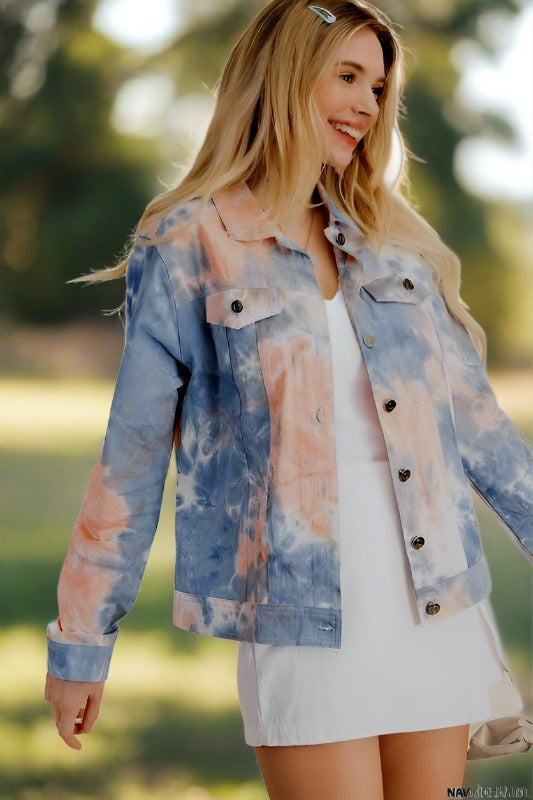 Sunset Tie Dye Denim Jean Jacket - Orange Blue
