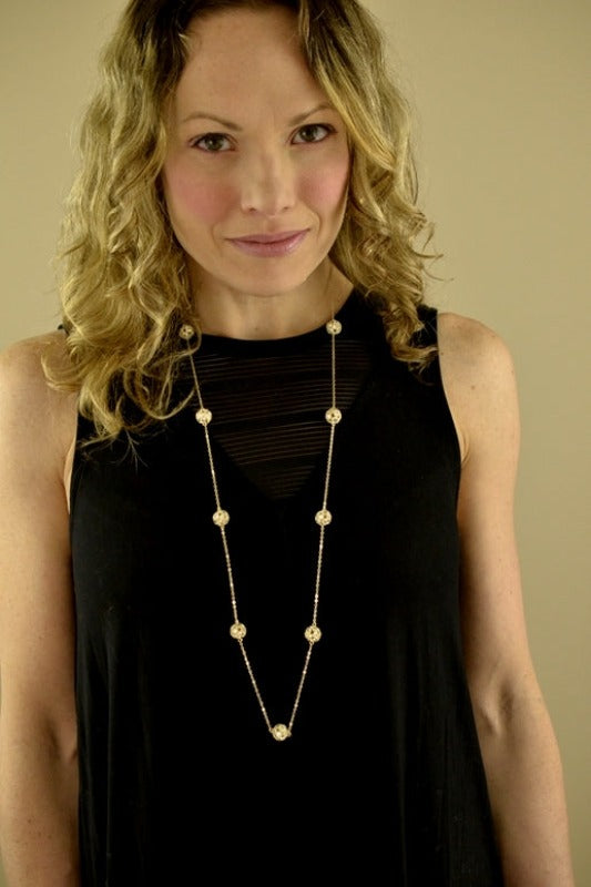 CZ Ball Rhinestones Chain Necklace 36"