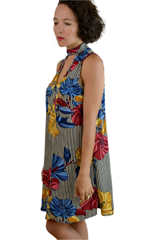 Barcelona Floral Choker Dress - Ivory Black